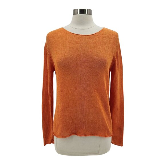 Eileen Fisher Womens Medium Sweater Linen Lightweight Orange Long Sleeve Preppy - Picture 11 of 11